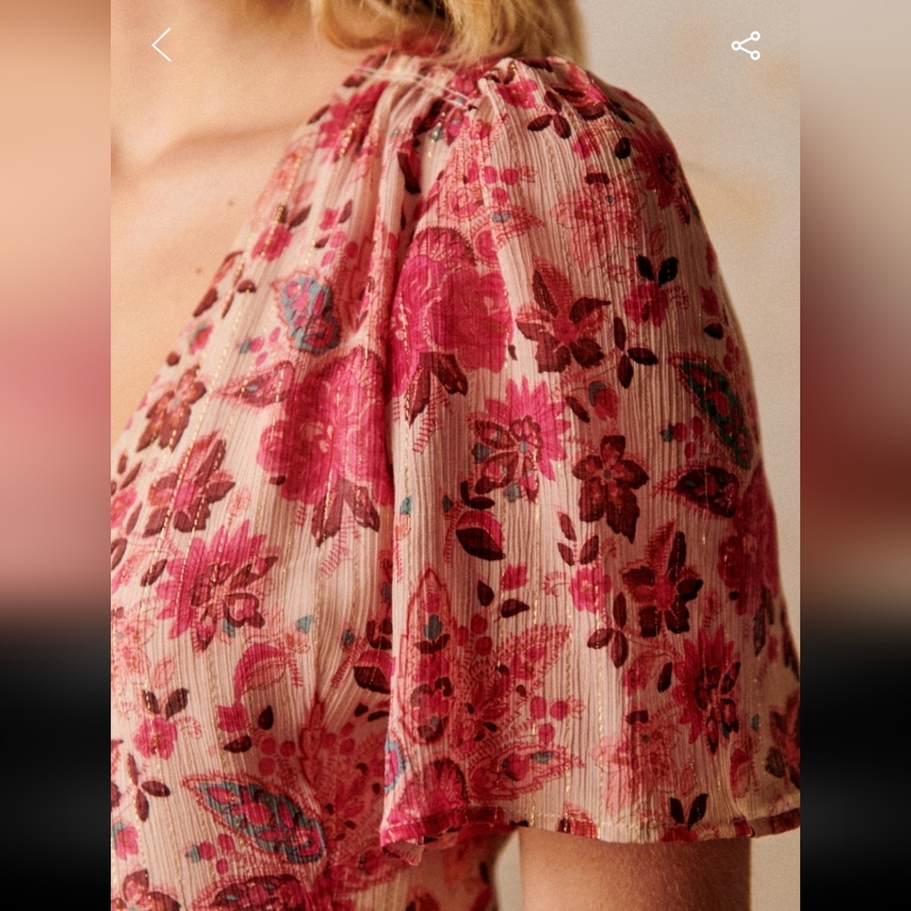 Sezane Sarah Pink Floral Midi Wrap Dress - Picture 5 of 15